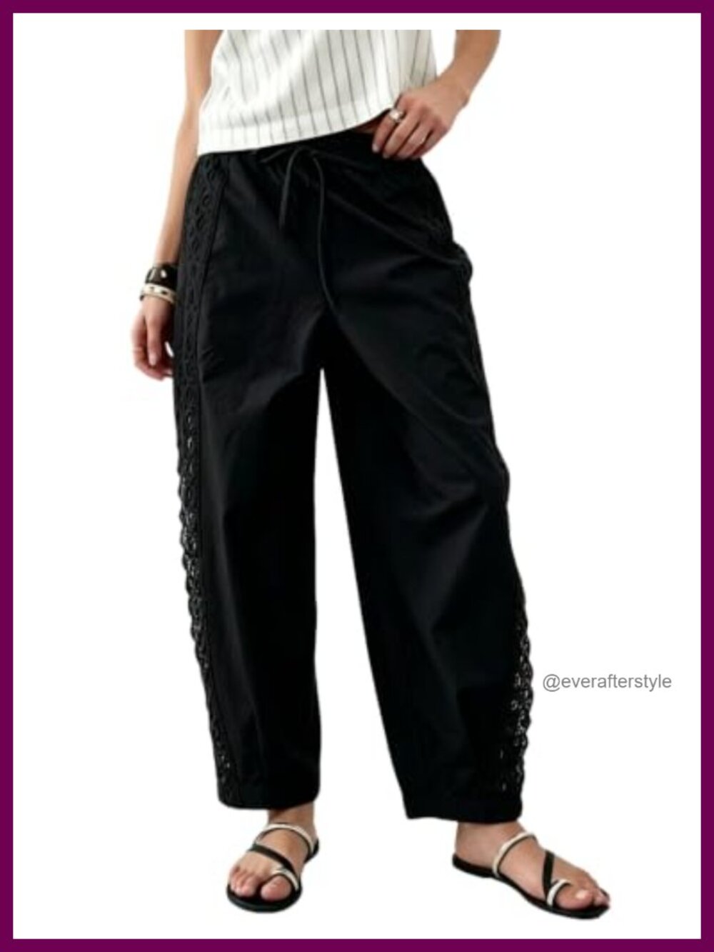 Women's Barrel Pants Cotton Embroidered Boho Wide Leg Casual Trouser